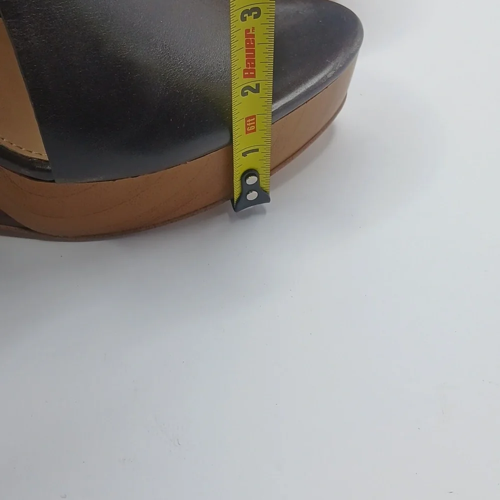 Michael Kors‎ Wedge Sandals Womens 10 Dark Brown Leather Wood Platform Buckle